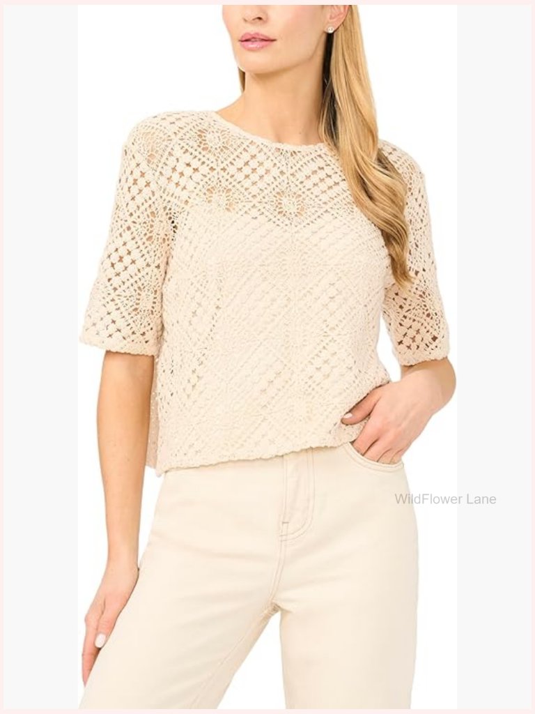 Embroidered Short Sleeve Blouse Square Neck Regular Fit